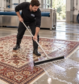 Teppichreinigung in Möchengladbach: Überschüssiges Wasser wird sorgfältig entfernt. Dadurch wird der Teppich optimal für den nächsten Arbeitsschritt vorbereitet.